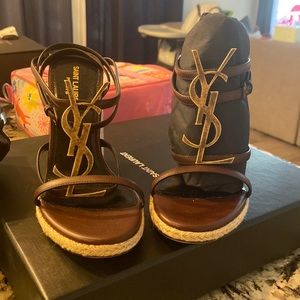 Authentic saint laurent Valda wedges